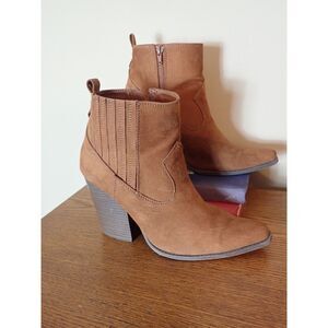 Arula Cowboy Booties Chestnut High Heel Western High Heel Chunky Size 11